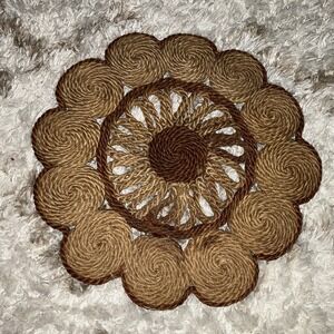 Raffia‎ Trivet 70s MCM Cottagecore Wicker Straw Hot Pads Boho Mid Century Decor